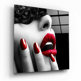 Red Lipstick Woman Glass Wall Art.